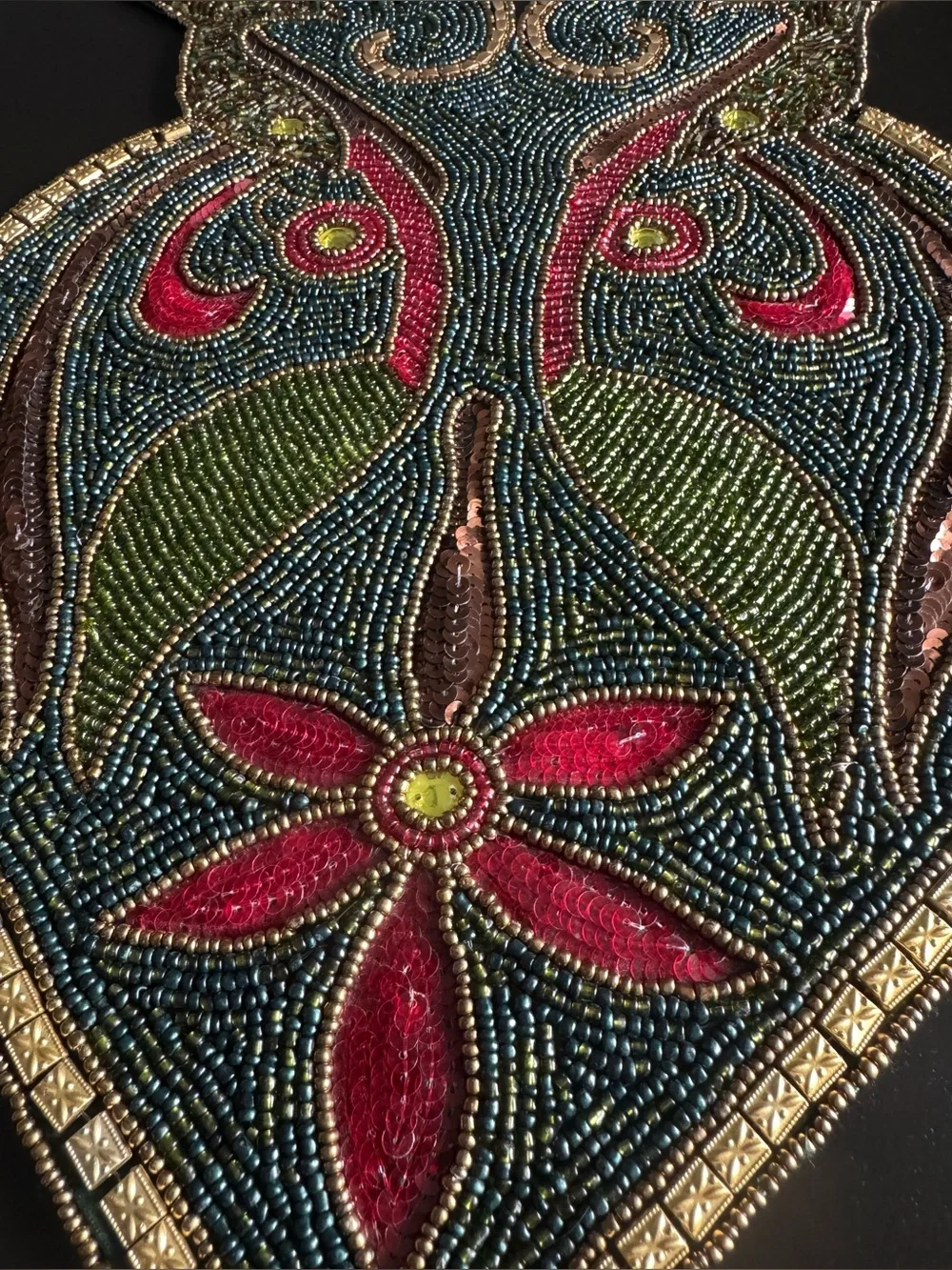 Pier 1 Beaded Floral Scroll Table Runner